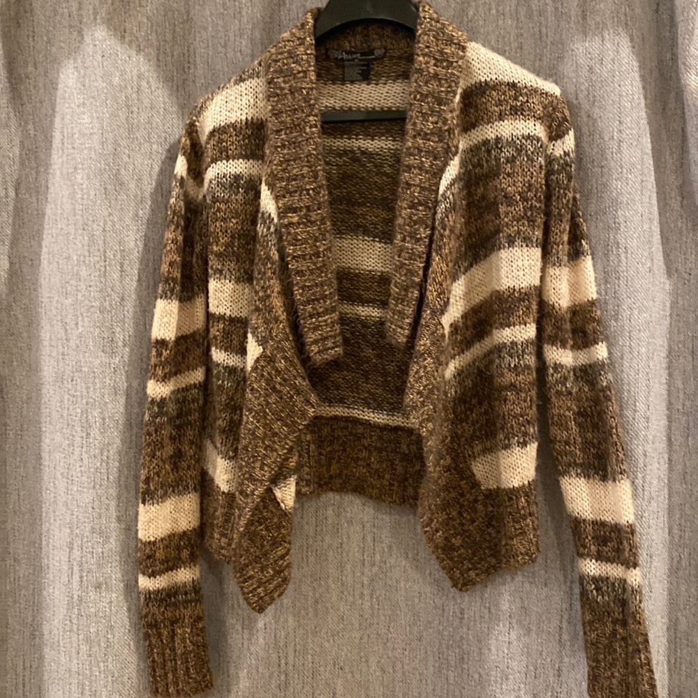 Ashley 26 Open front draping cardigan Sweater Sz XL cozy knit brown striped boho